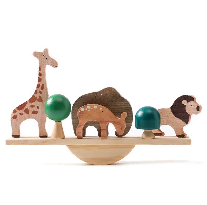 Gangorra do safari: Montessori de empilhar, equilibrar e passar no barbante