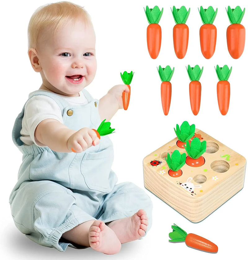 Montessori de encaixar cenouras de madeira - Brinquedos para páscoa: Estimula coordenação motora e cognitivo.