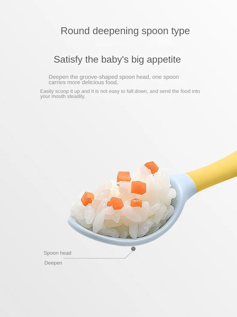 Talheres flexíveis de silicone macio e dobráveis que ajudam na coordenação motora do bebe para levar o alimento ate a boca